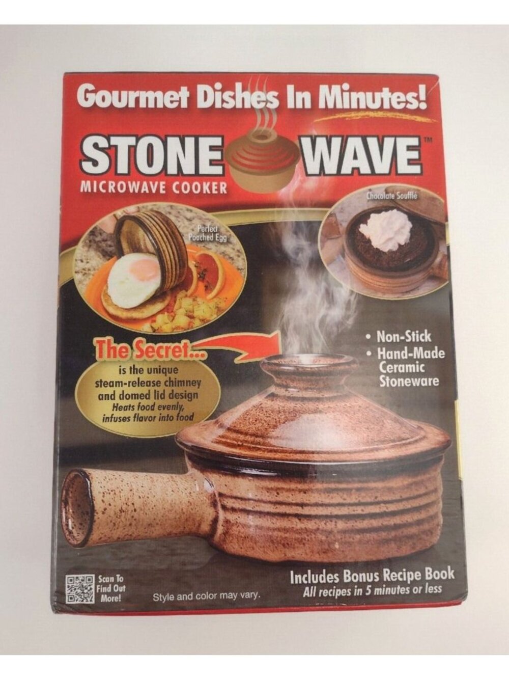 Stone Ware Microwave Cooker Hand Made Ceramic Bowl Easy Steaming Dish Brown